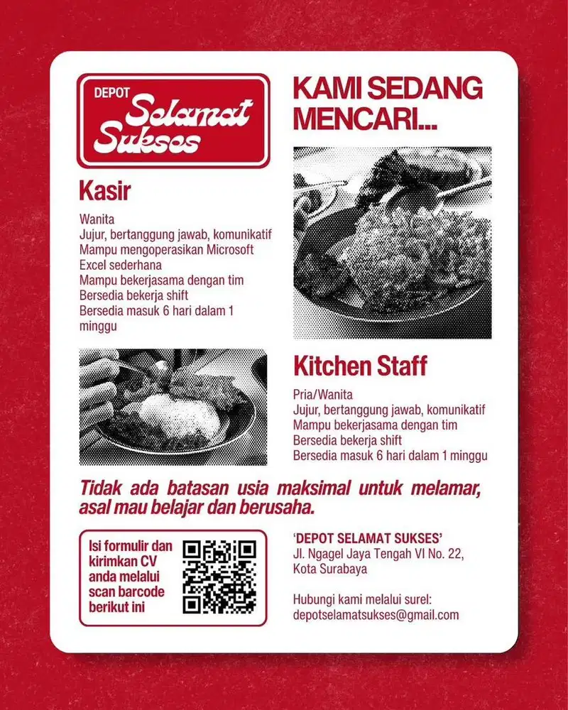 Karyawan untuk memasak, kasir dan antar makanan