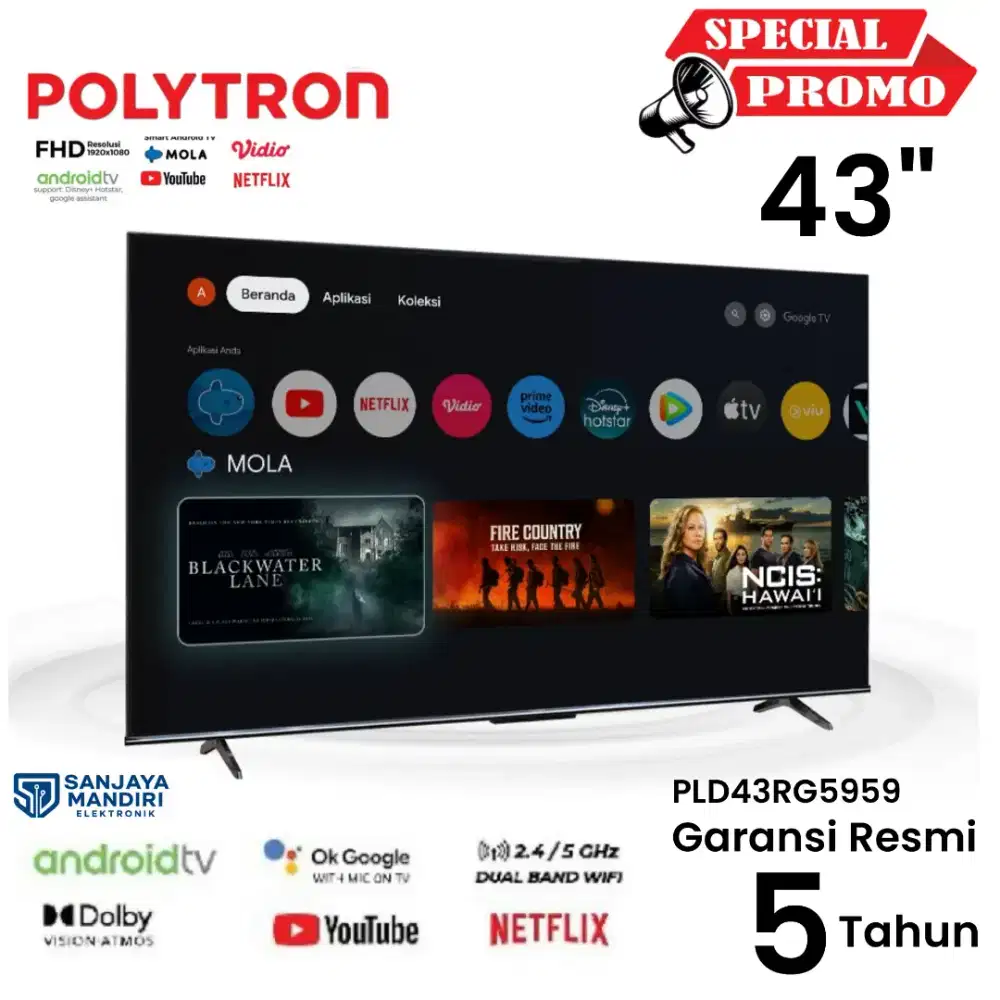 POLYTRON LED TV FHD 43  Android Google TV PLD-43RG5059 Neflix Youtube