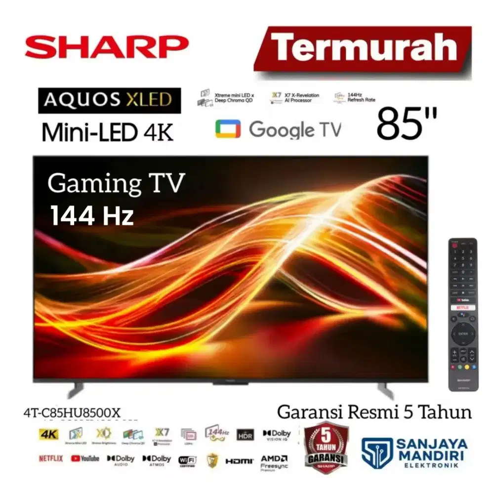SHARP Aquos MINI LED XLED 4K Google TV 85 4T-C85HU8500X X7 Game 144Hz