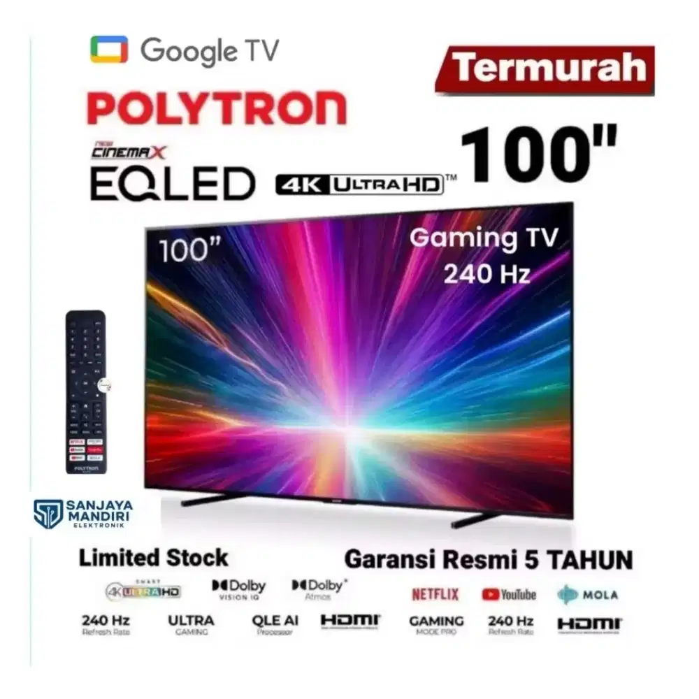 POLYTRON 100 Inch EQLED 4K Google TV 240Hz QLE AI GAMING TV 100QV5925