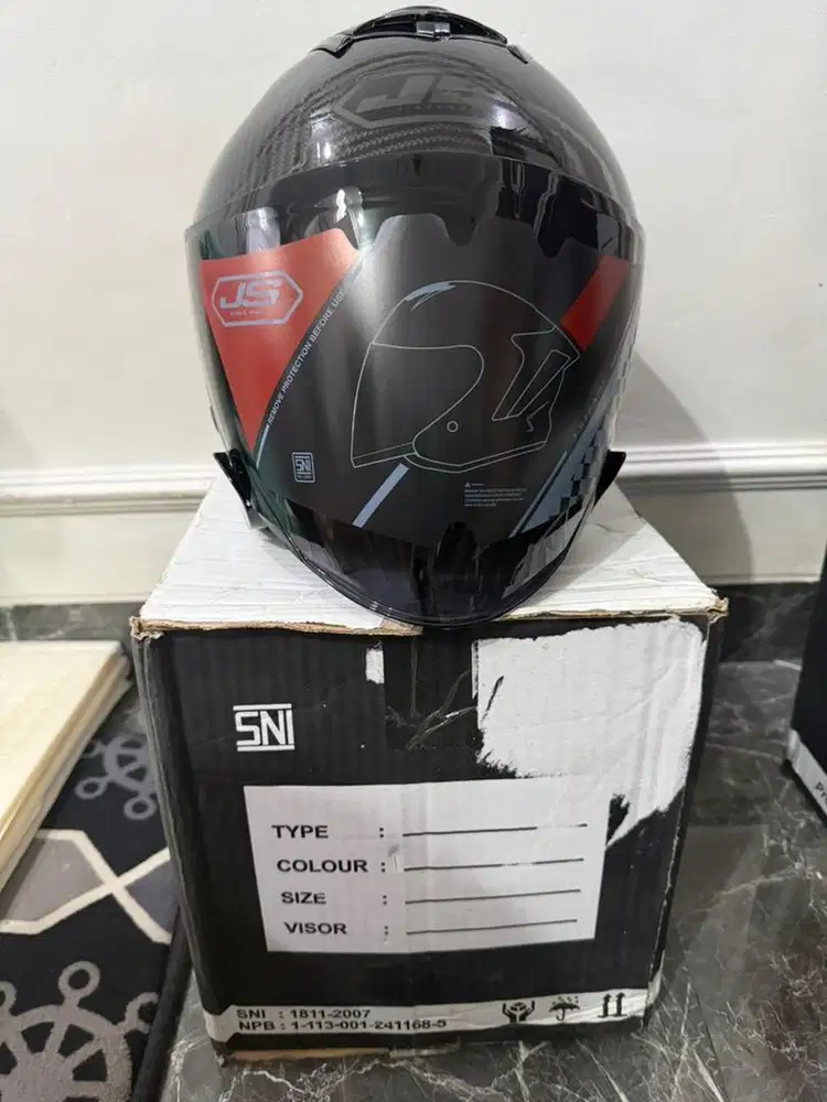 Helm js half face carbon glossy uk M/L/XL baru