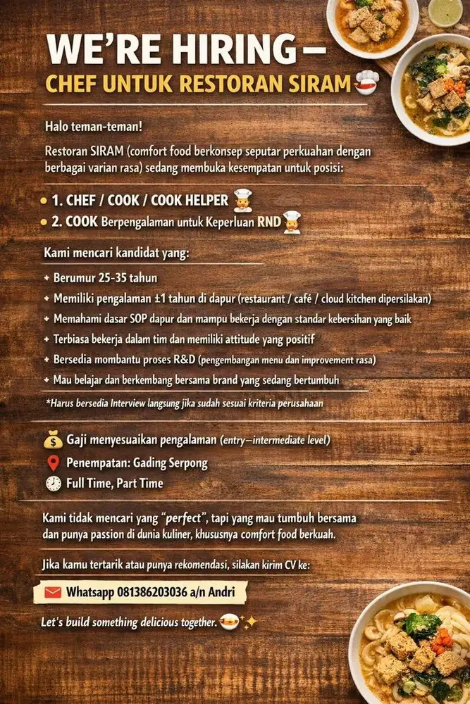 Looking for Hire (CHEF/COOK/COOKHELPER/WAITRESS)