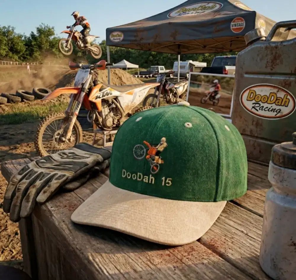 Topi Vintage Logo Motor Trail OC Original Second Warna Hijau Cream