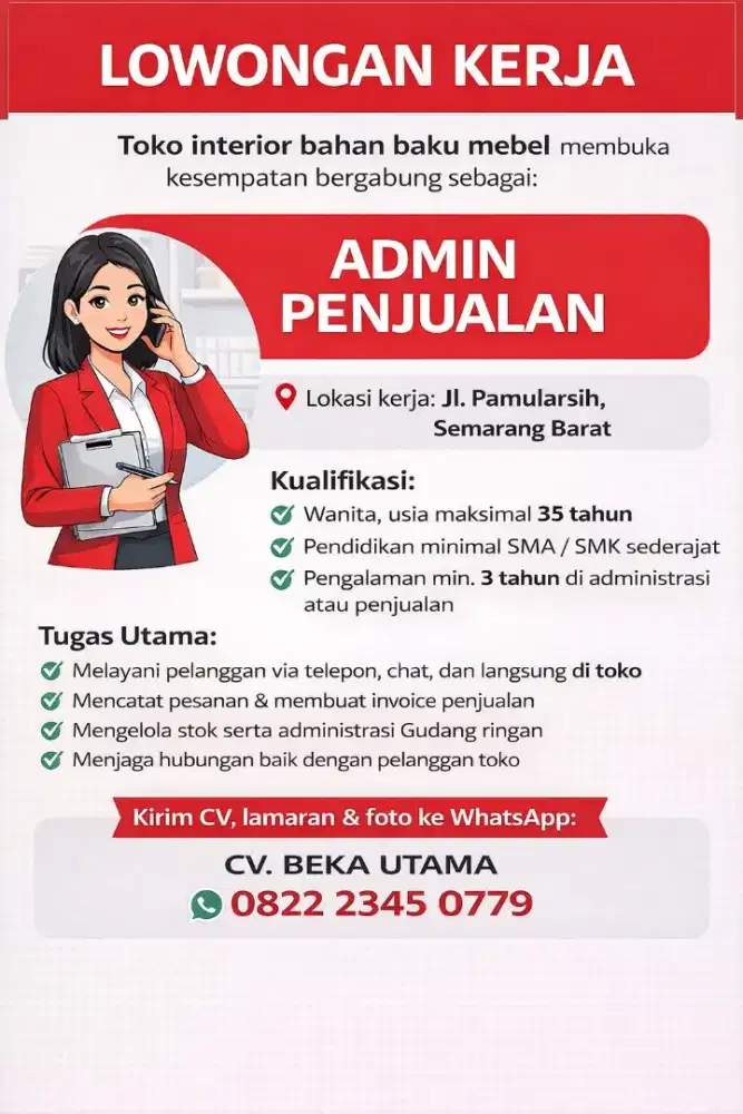 Loker Admin Penjualan Toko Interior