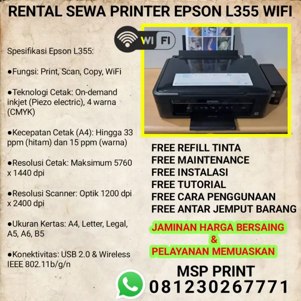 Sewa rental printer epson print scan copy wifi jaminan harga termurah