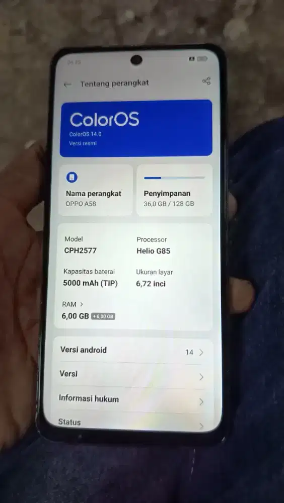 Oppo a58 6+6/128 gb lcd gantian