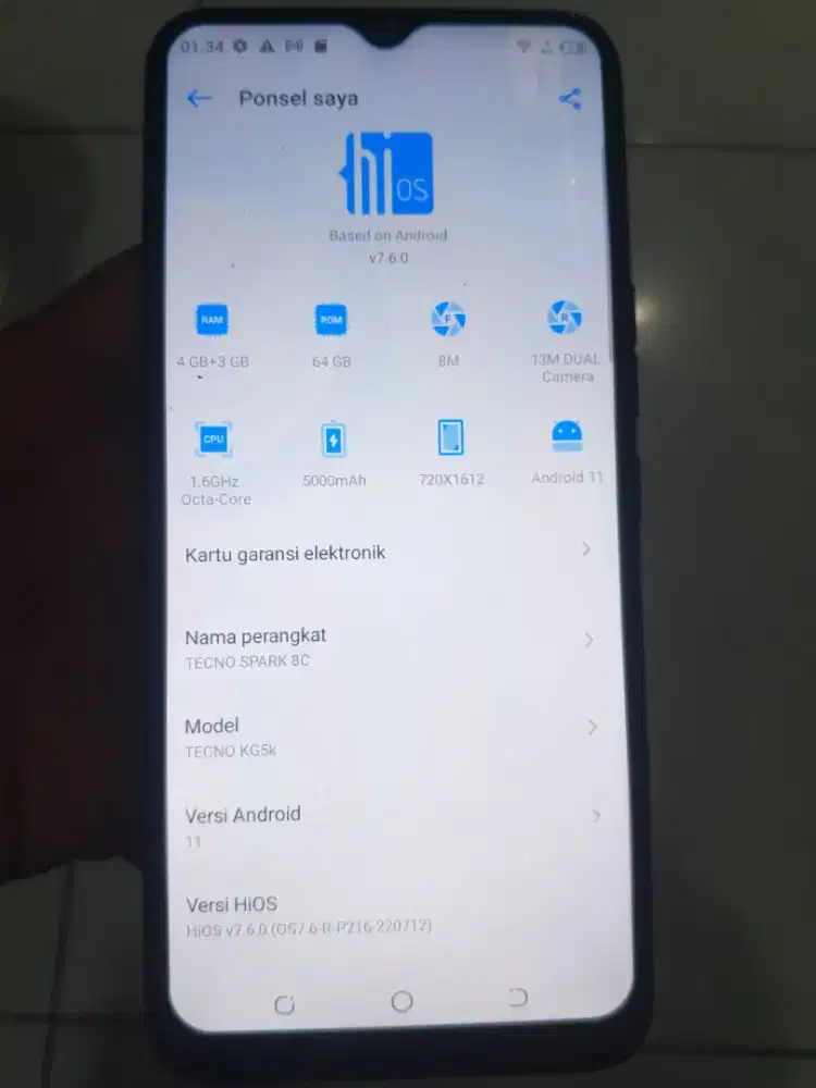 HP tecno ram 4+3 /64