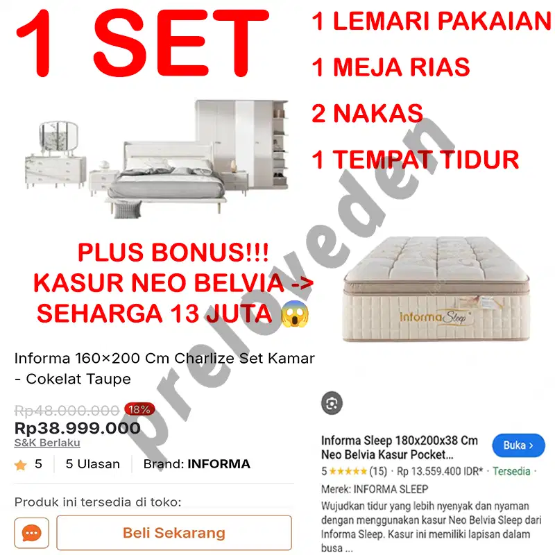 Informa Charlize 1 Bed 1 Lemari 1 Meja Rias 2 Nakas 1 Kasur Neo Belvia