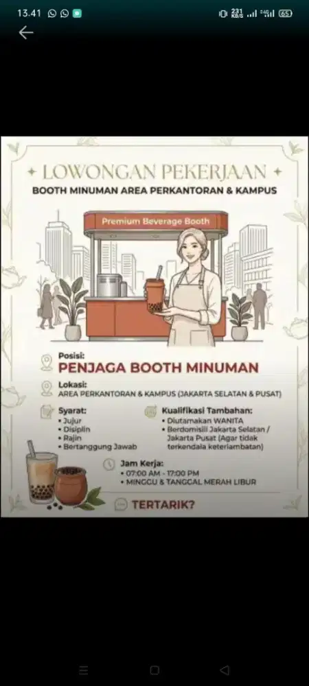 Lowongan kerja di booth minuman