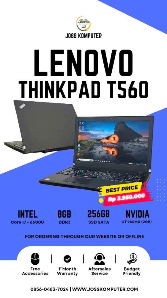 Laptop Second THINKPAD T560 Intel Core I7-6600U (8GB/SSD 256GB)