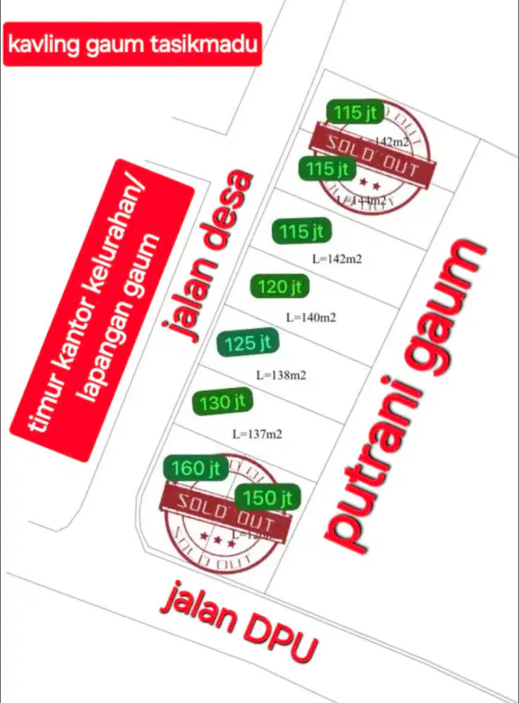 Kavling Gaum Tasikmadu Jalan DPU