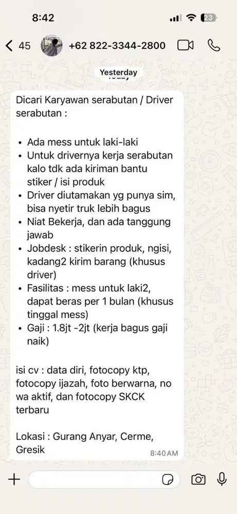 Lowongan Driver Dan Admin Serabutan