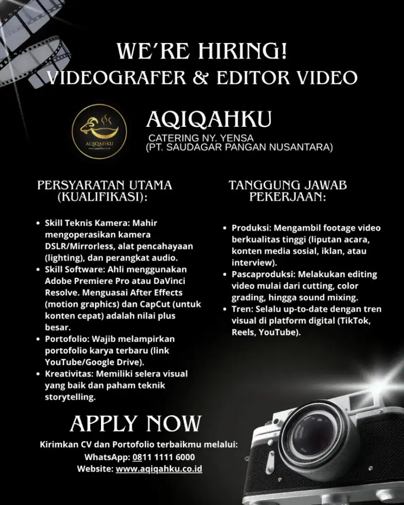 Lowongan Videografer Aqiqahhku