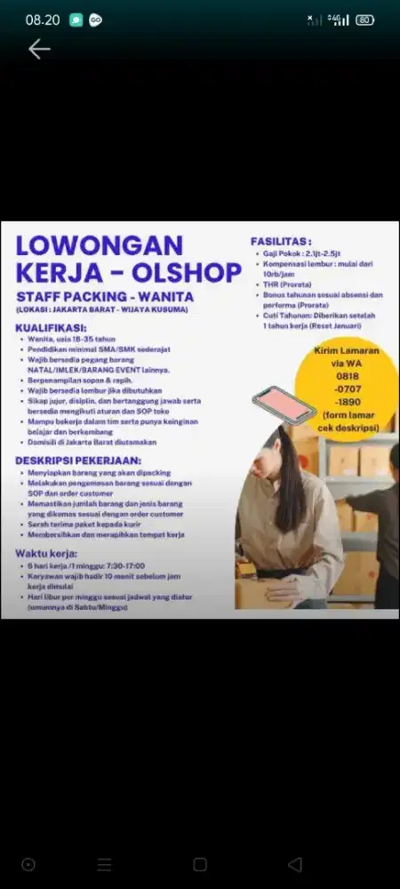 Dicari Karyawan Wanita Untuk Toko Online Shop - Staff Toko