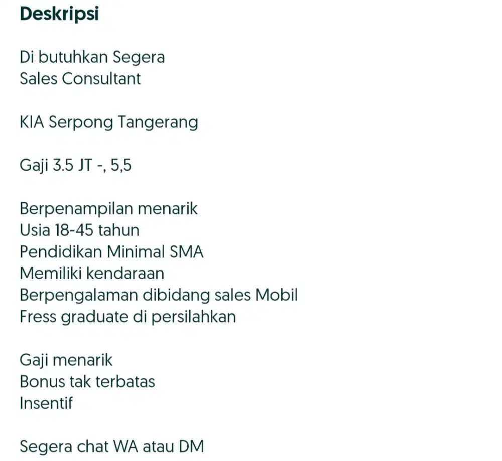 Lowongan kerja Sales