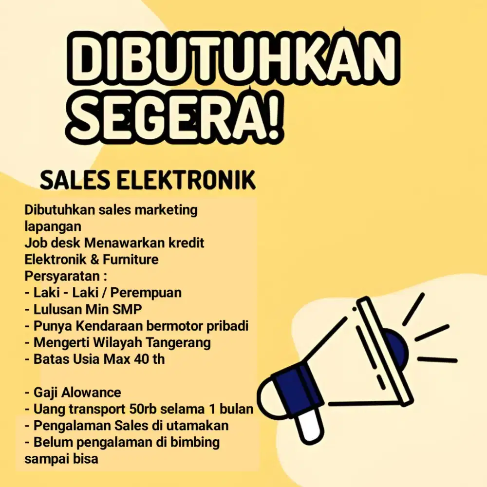 Lowongan sales elektronik dan furniture