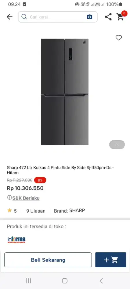 PROMO KREDIT SHARP 472 LTR KULKAS 4 PINTU SBS