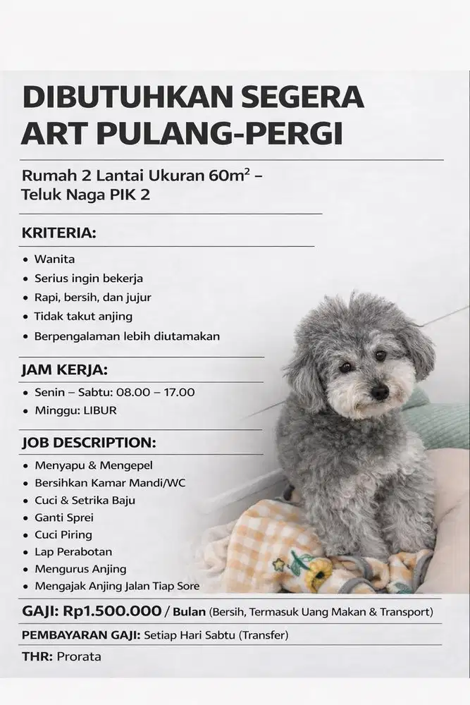 info loker di cari ART PULANG PERGI PIK 2