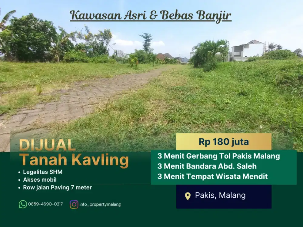 Cocok Dibangun Rumah Sertifikat 3 Menit Exit Tol Pakis Malang Kavling Dijual