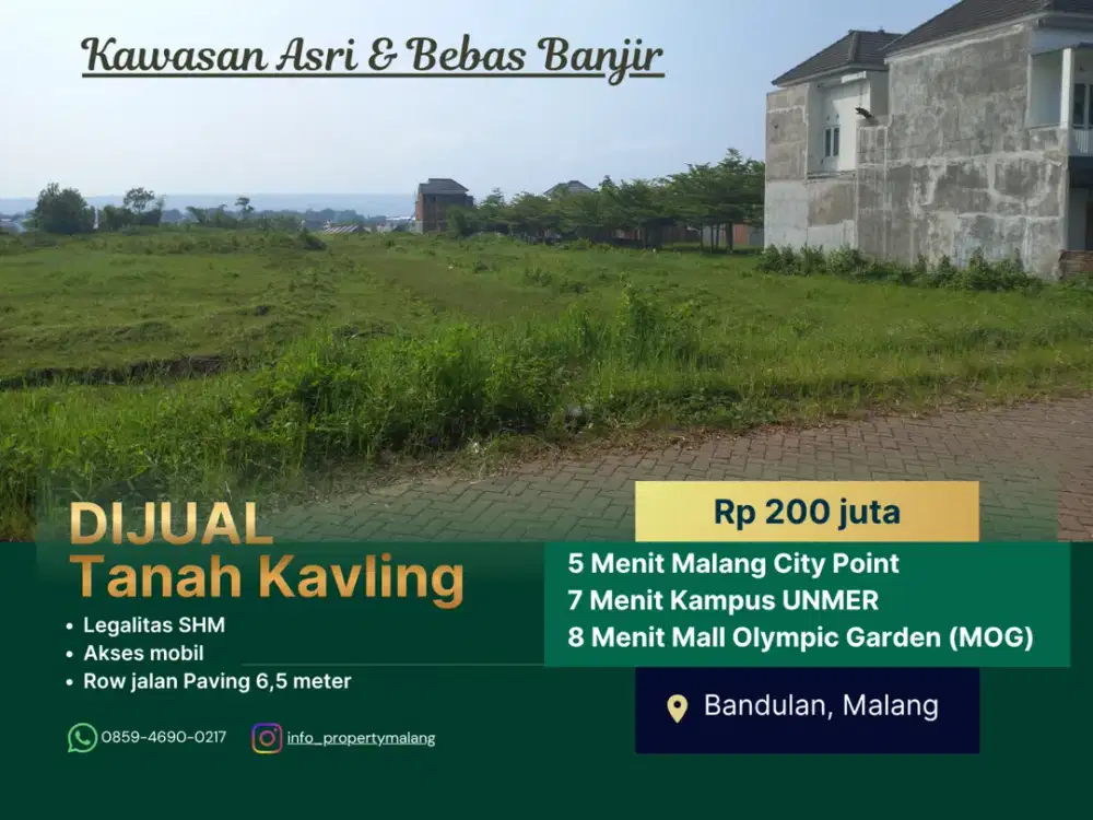 Cocok Dibangun Rumah 5 Menit Kampus UNIKAMA Malang Kavling Dijual SHM Split