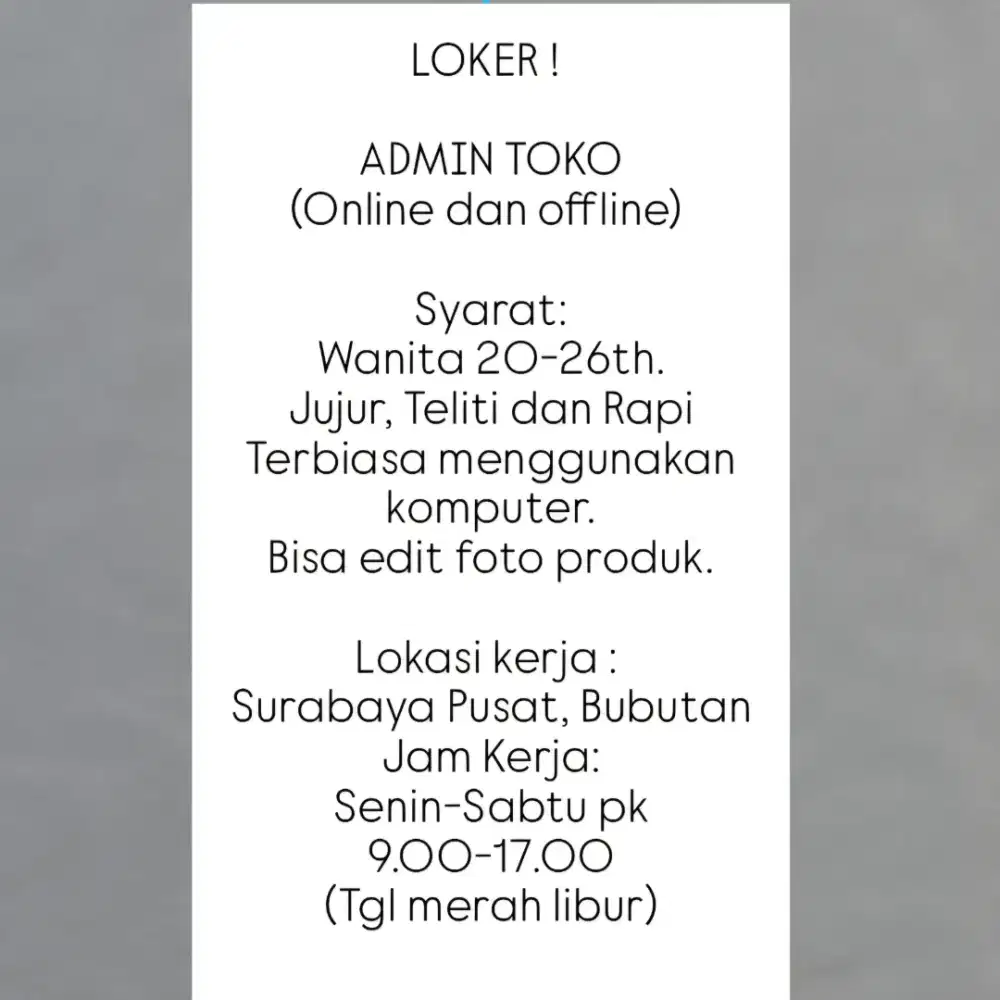 ADMIN TOKO (Serabutan)