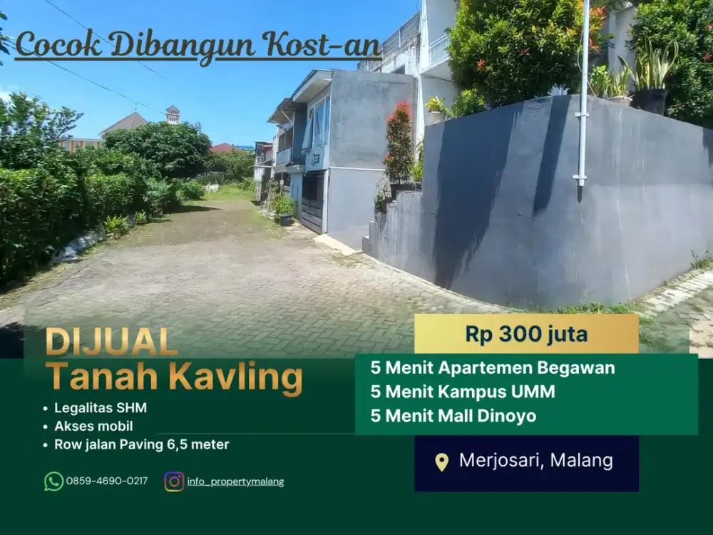 SHM 5 Menit Kampus Brawijaya Malang Cocok Bangun Kos Kosan Tanah Dijual