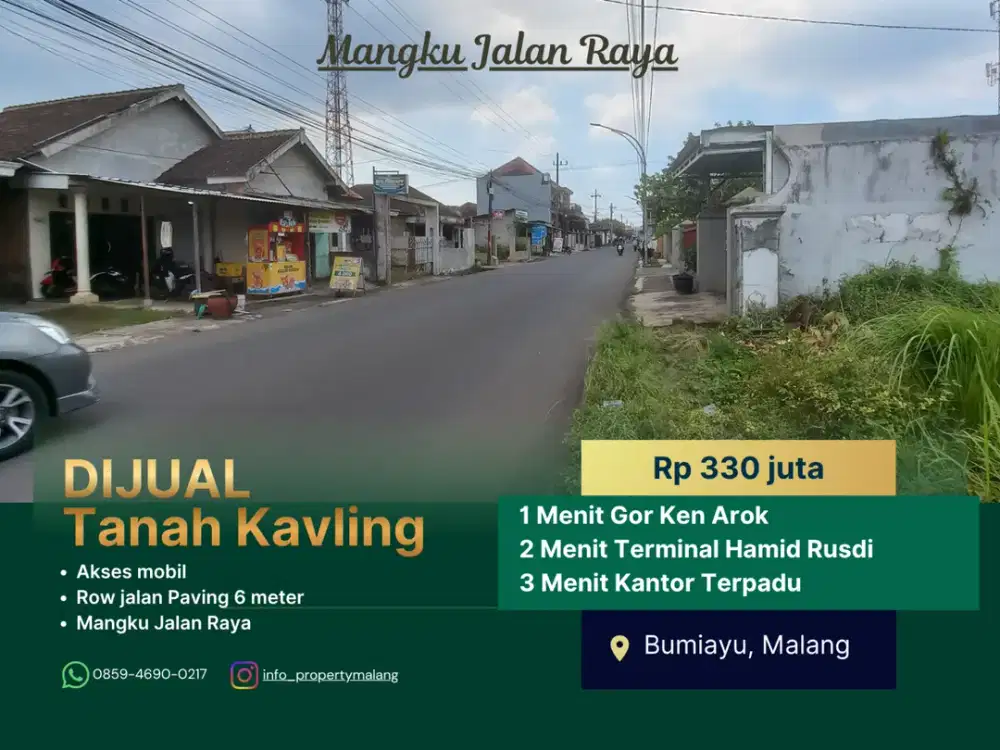 Jual Kavling Row Jalan 6 Meter Cocok Dibangun Minimarket 5 Menit SMAN 6 Malang