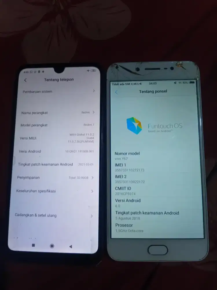 REDMI 7 RAM 3/32 DAN VIVO Y67 RAM 6/128 JUAL APA ADANYA 2 HP 750RBNEGO