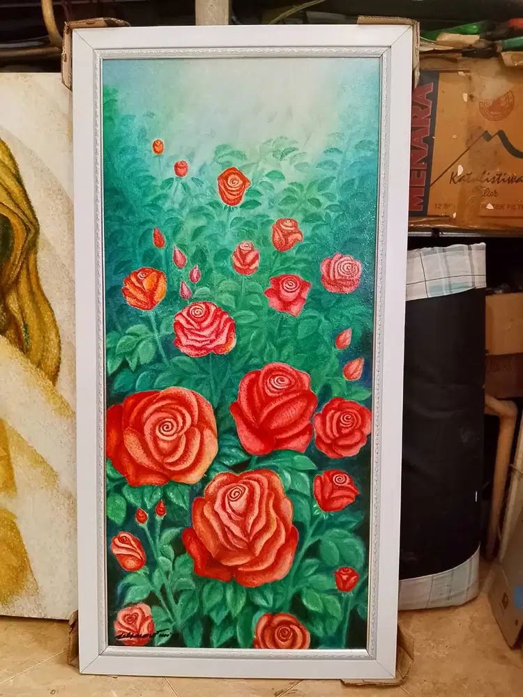 Lukisan mawar oil on kanvas