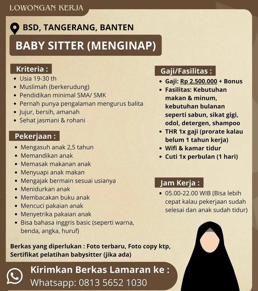 Lowongan kerja BABY SITTER BALITA