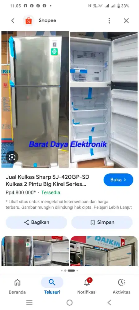 Jual kulkas bekas masih normal