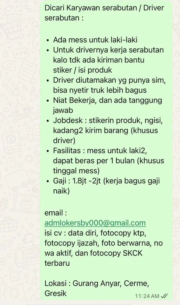 Lowongan Driver Dan Admin Serabutan