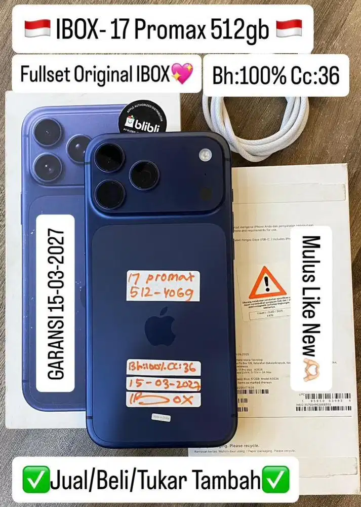 Iphone 17 Promax 512 Gb Deep Blue Ibox bisa cicilan