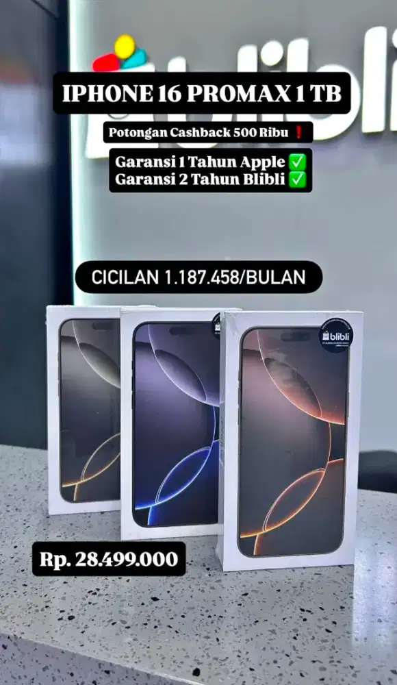 iPhone 16 Pro Max 1Tb Bisa Kredit Bunga 0% Tenor 24 Bln