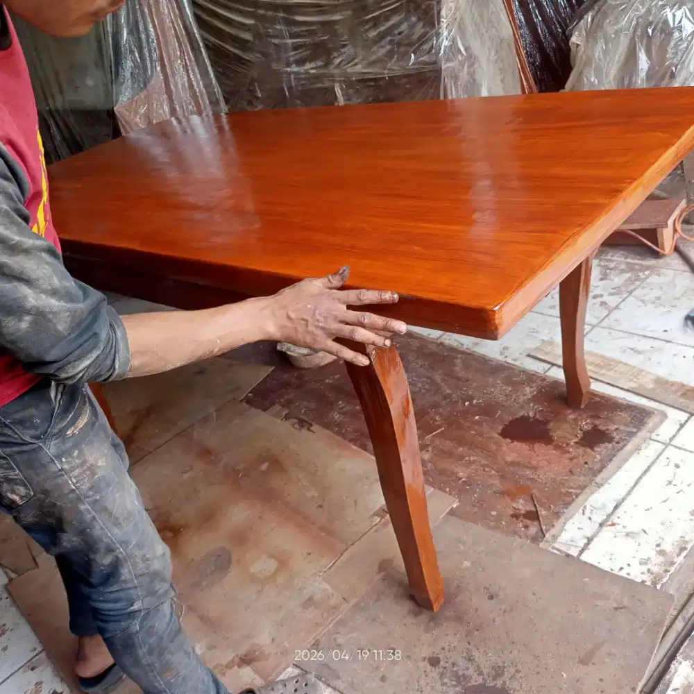 Meja makan jati bekas th 1970 dah. Melamin seperti baru