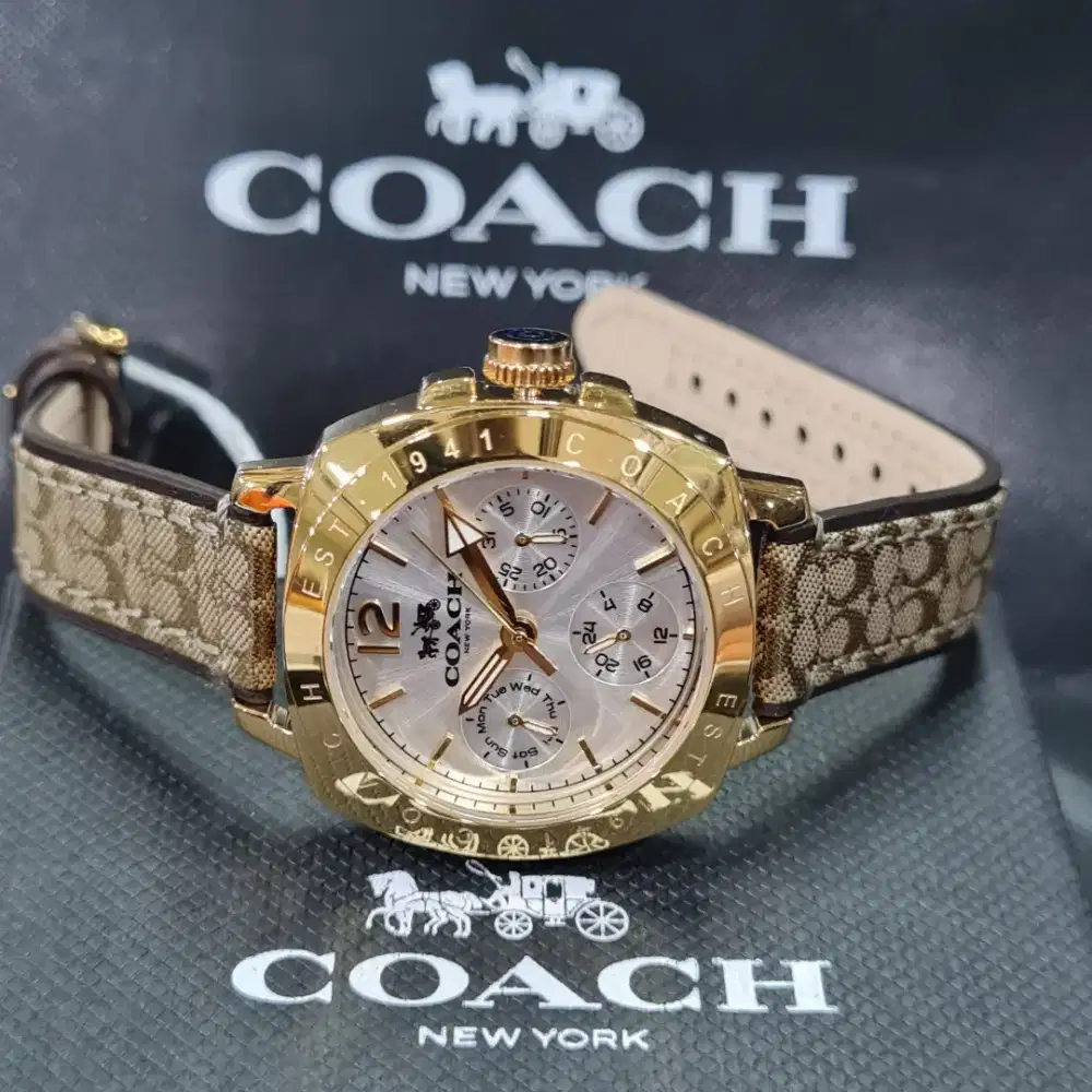 Jam Tangan Wanita C oach Chronograph Casual Simple Elegan