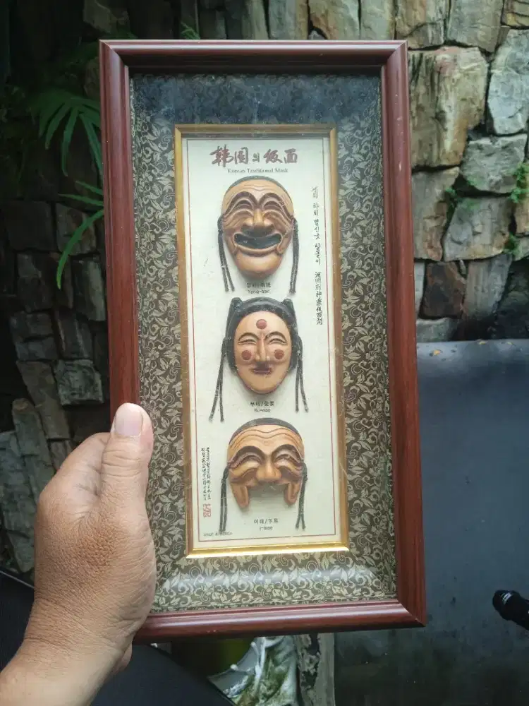 Mainan anak topeng tradisional Korea 3d berbingkai kayu