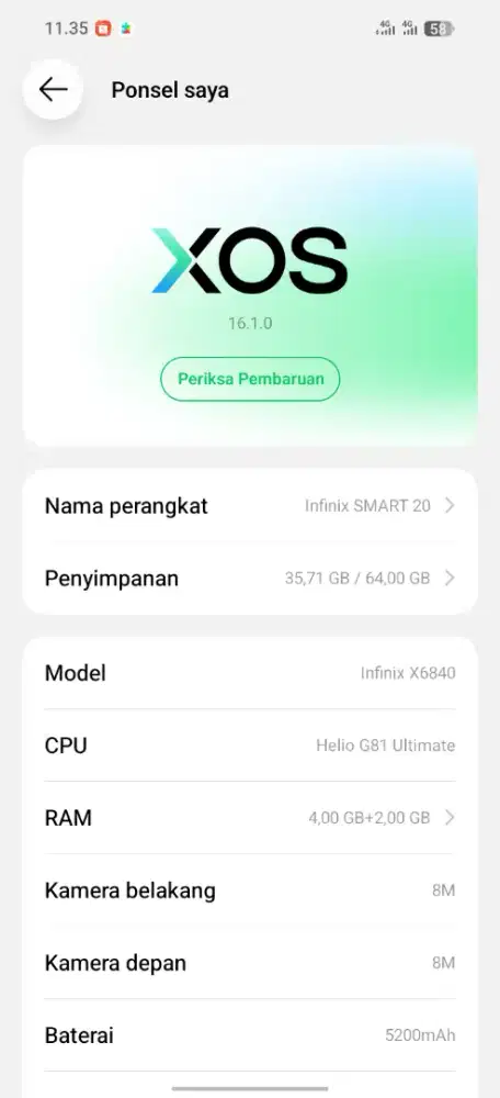 INFINIX SMART 20 4/64 LIKE NEW