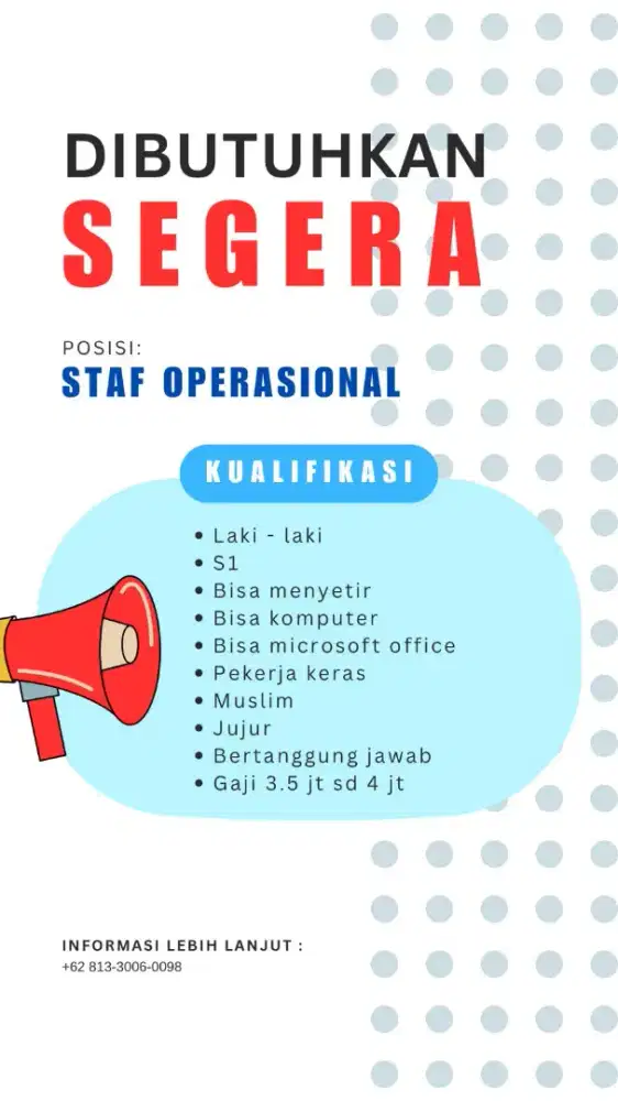 DI BUTUHKAN STAF OPERASIONAL