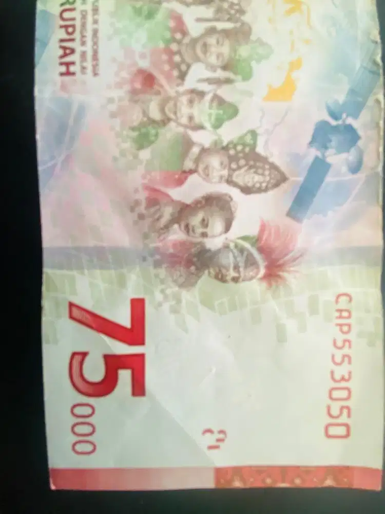 Uang 75 rb no seri Cantik