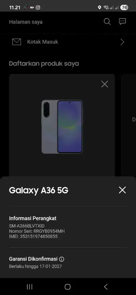 Samsung a36 fullset 8/256 garansi on 01-2027