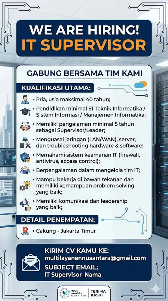 WE ARE HIRING IT SUPERVISOR