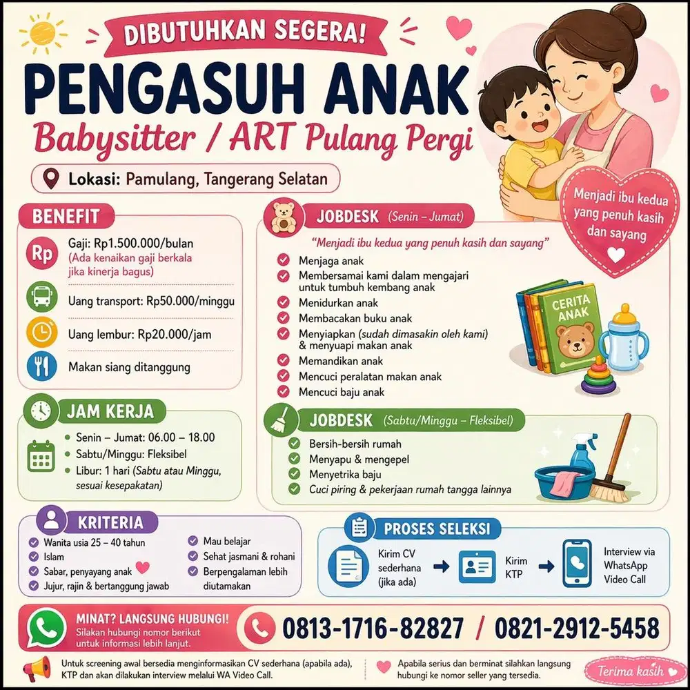 Baby sitter pulang pergi untuk anak usia 2 tahun