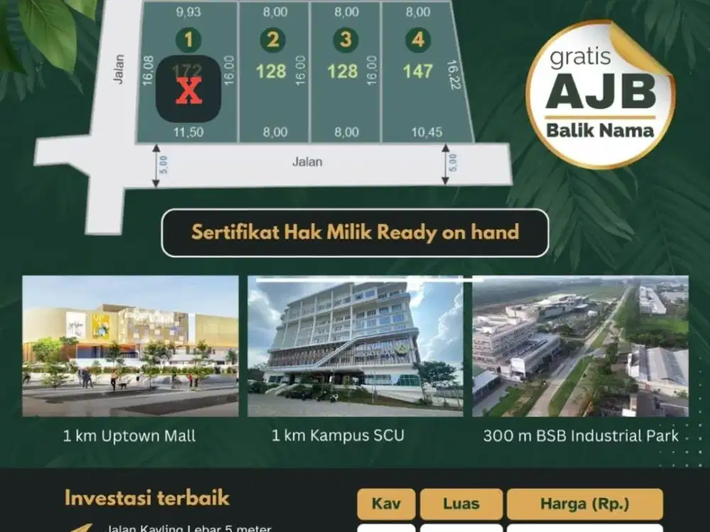 Tanah kavling murah SHM ready dekat Uptown Mall BSB Mijen Semarang