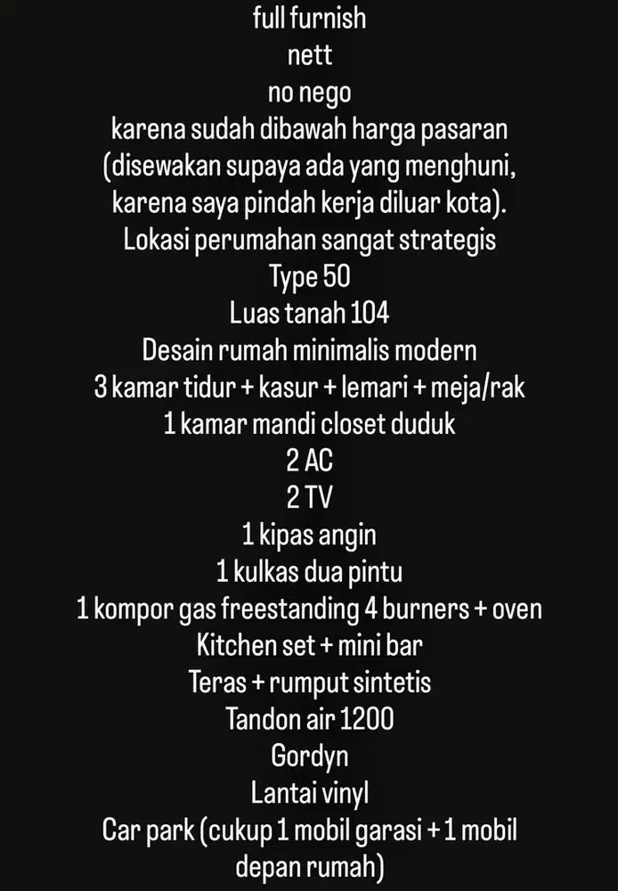 Disewakan Rumah Fullfurnish