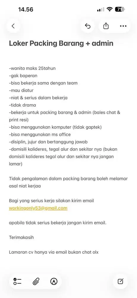 Loker admin + packing