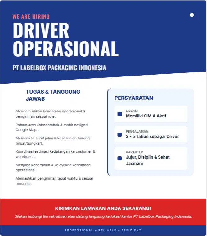 Driver Operasional Pengiriman Barang