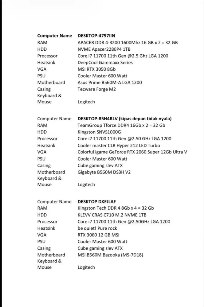 FOR SALE 3 UNIT PC GAMING / EDITING HIGH PERFORMANCE