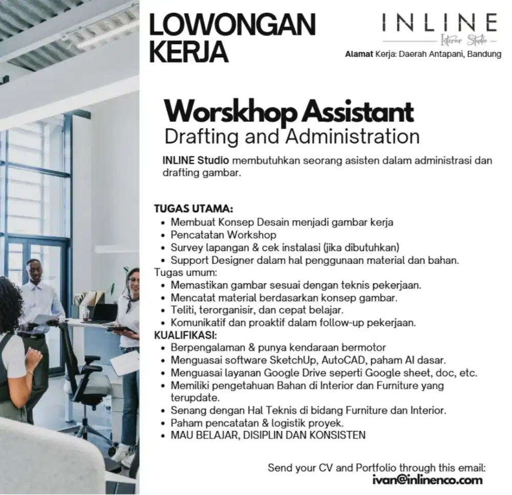LOWONGAN DRAFTER ADMIN WORKSHOP INTERIOR
