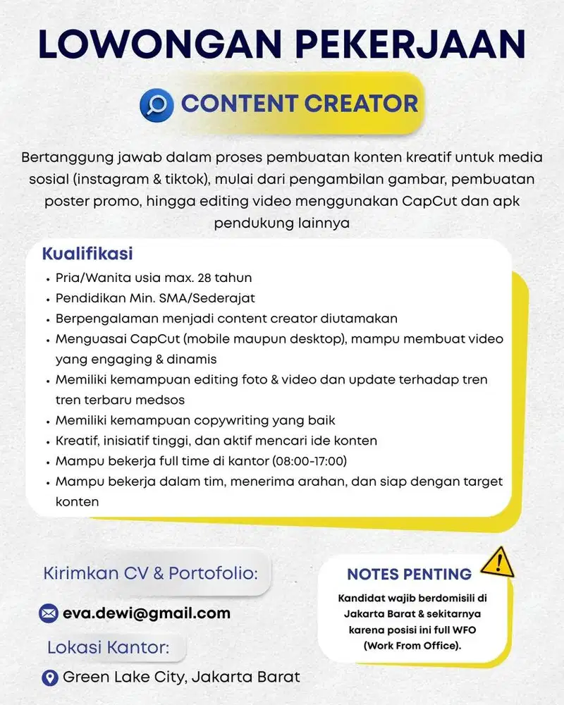 LOKER CONTENT CREATOR BERPENGALAMAN